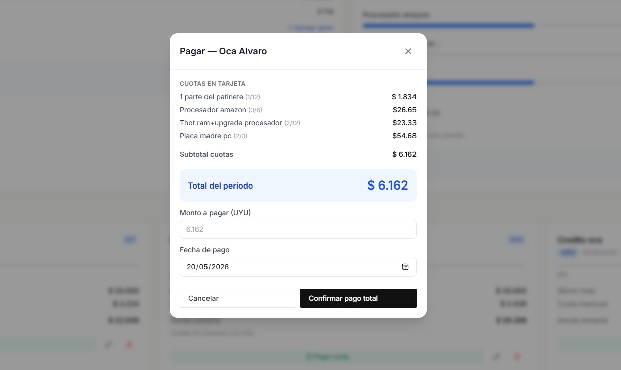 Pago parcial de tarjeta